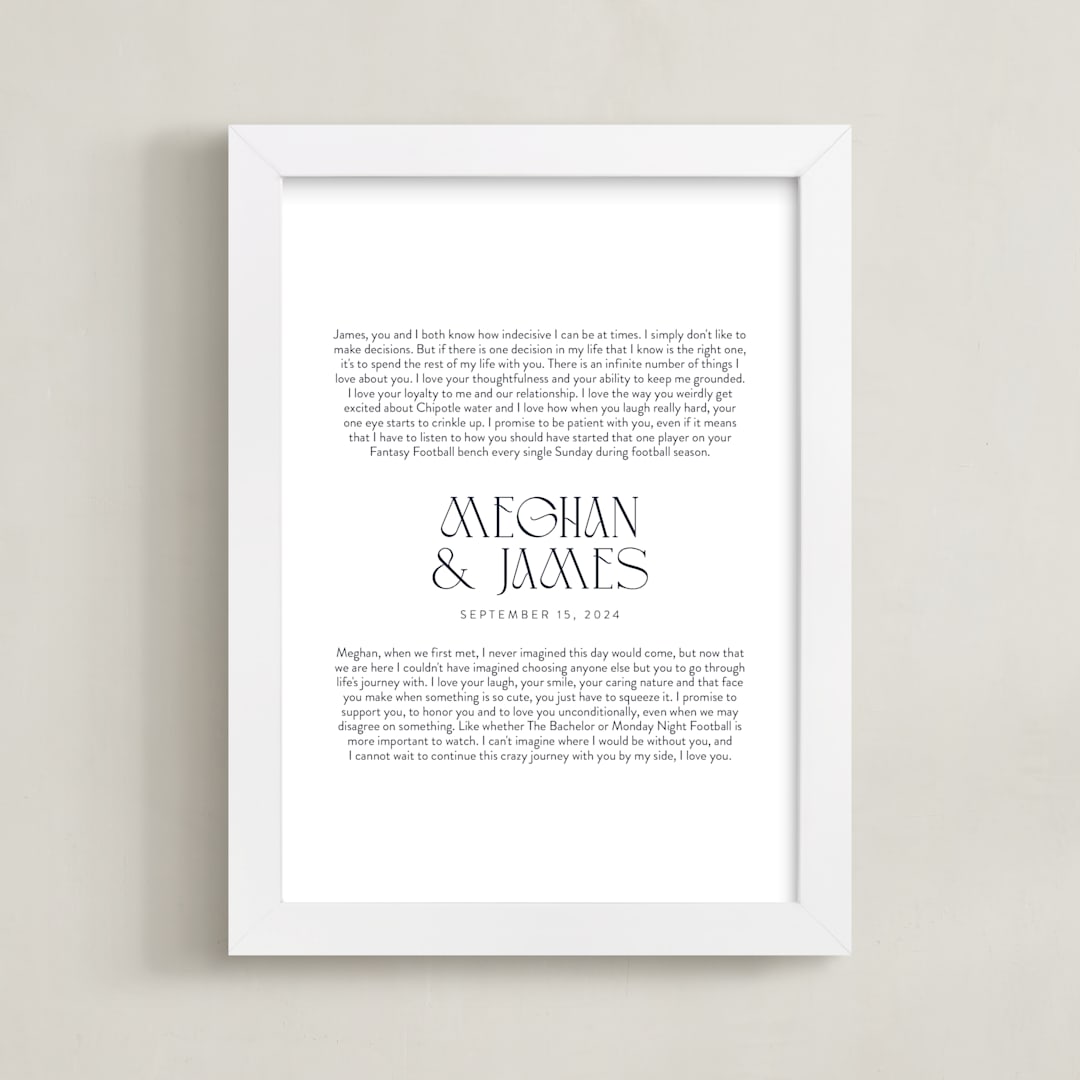 "Our Vows: Portrait Orientation Custom Print" - Custom Print in Midnight Blue by Minted - Framed