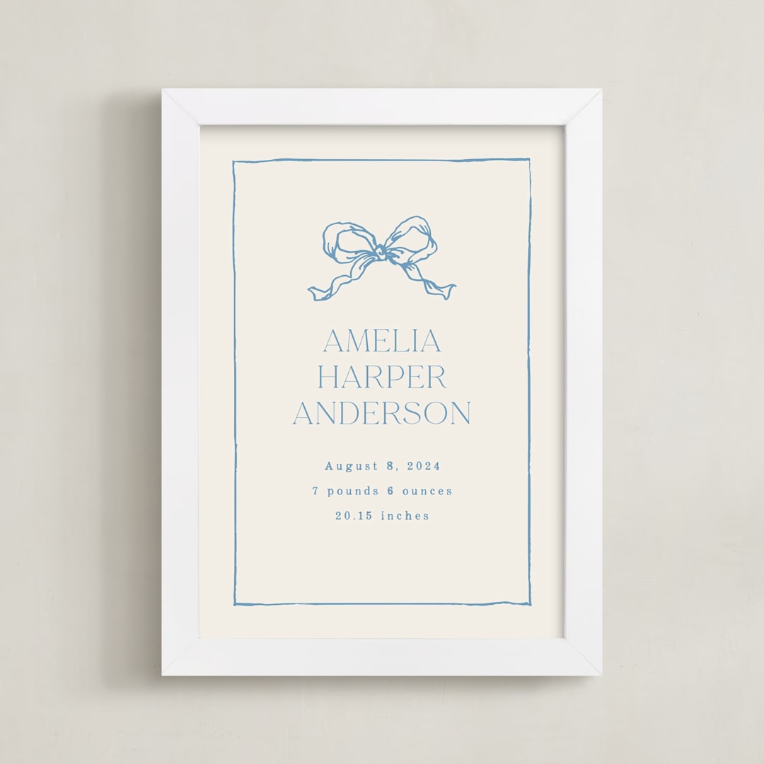 "Baby's Bow: Custom Print" - Custom Print in Dusty Blue by Cass Loh - Framed