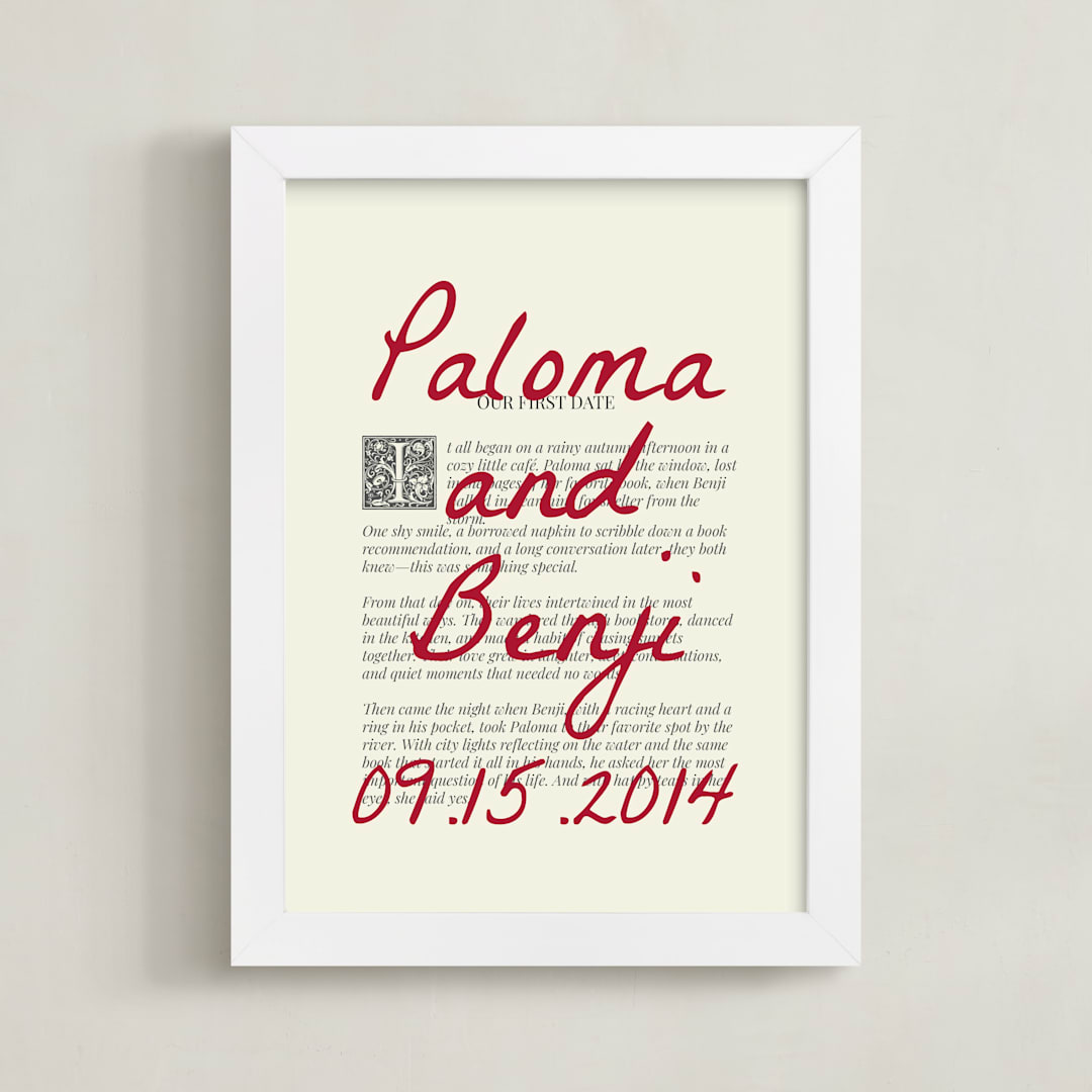 "Books & Lovers" - Custom Print in Red Ink by Helena Vitto - Framed