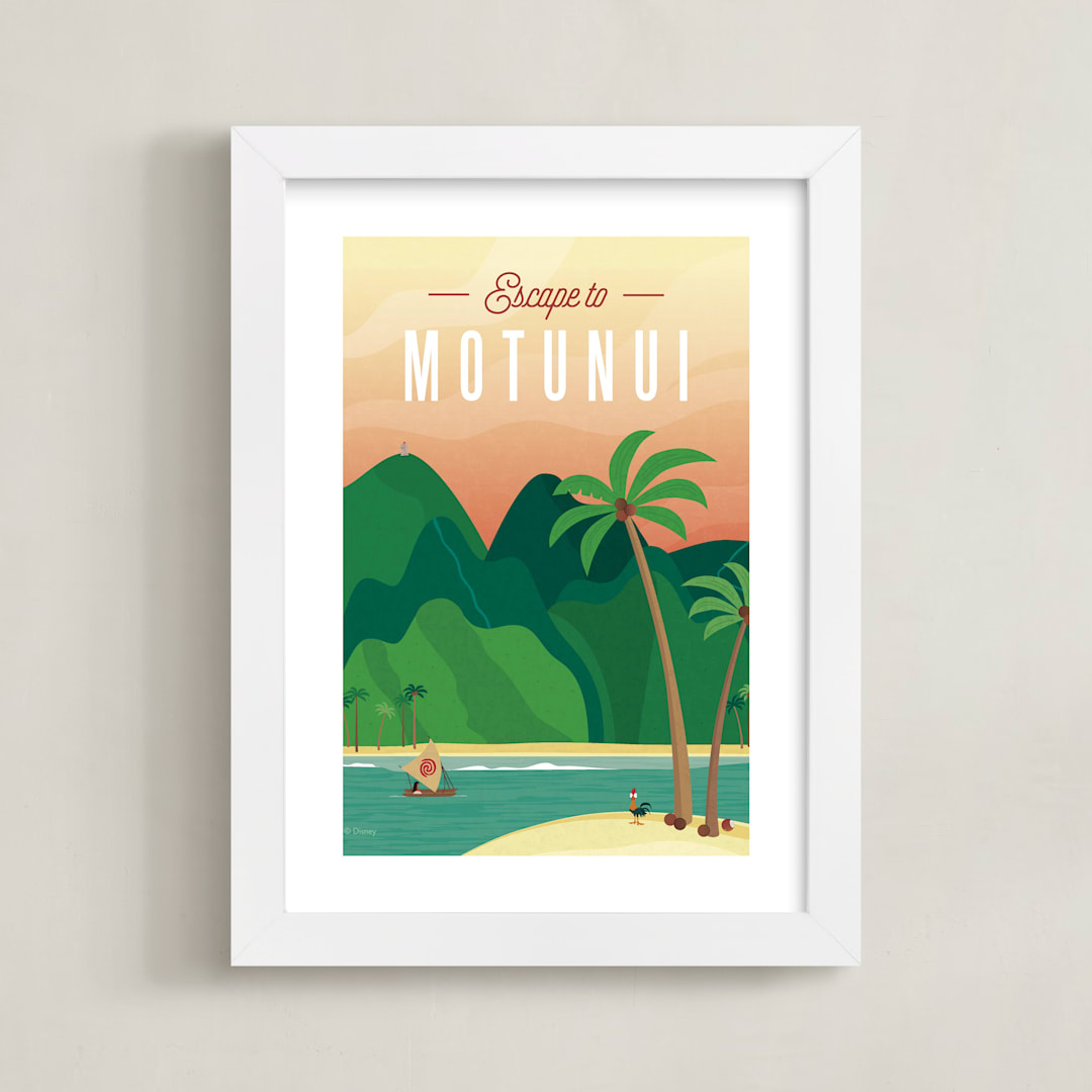 "Escape to Motunui" - Art Print in Sunset by Erica Krystek - Framed