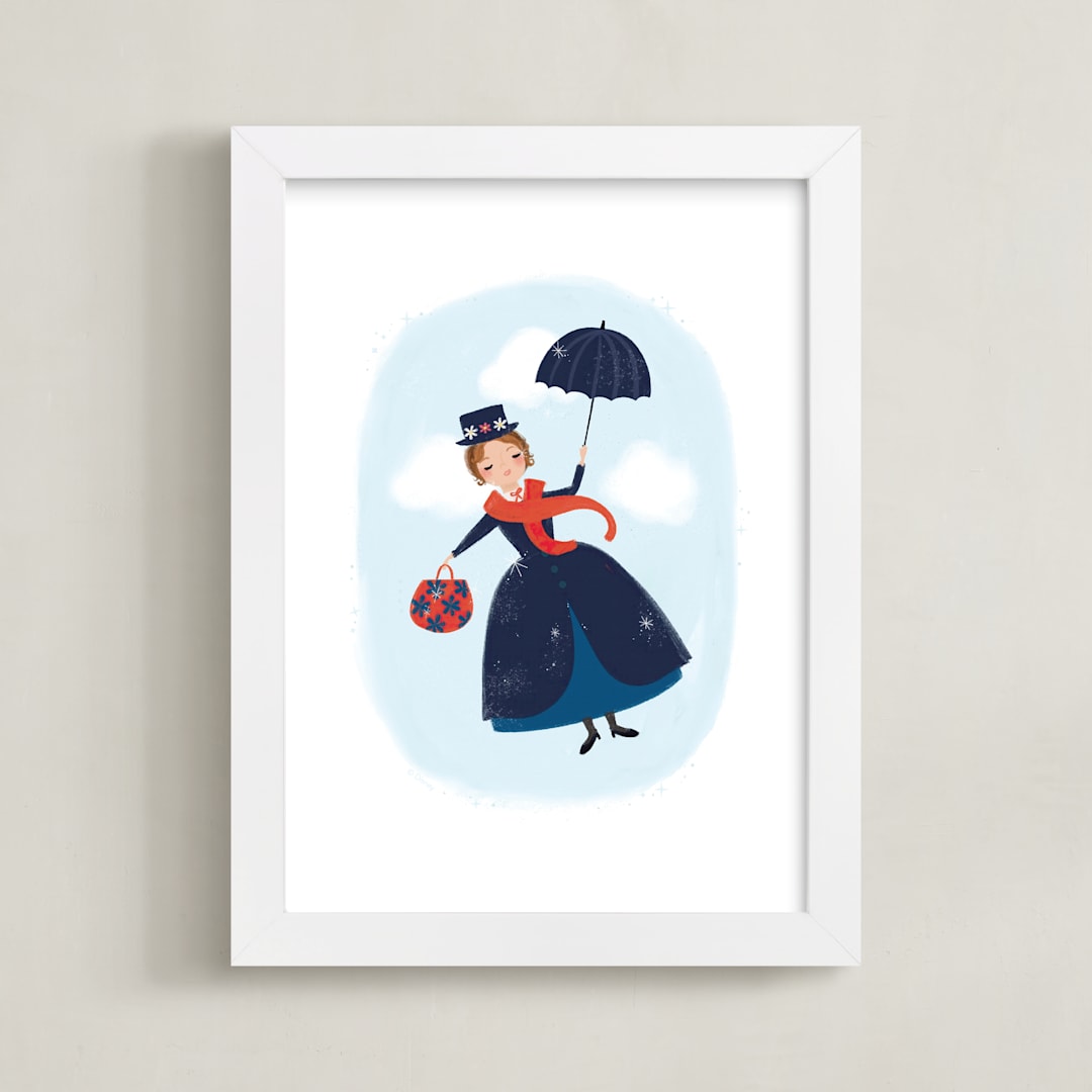 "Mary Poppins Flies" - Art Print in Sky by Itsy Belle Studio - Framed