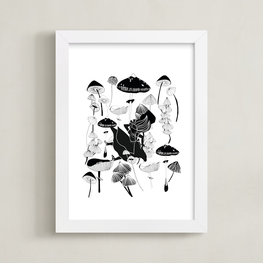 "The Mushroom Fall" - Art Print in Truffle by Deborah Velasquez - Framed