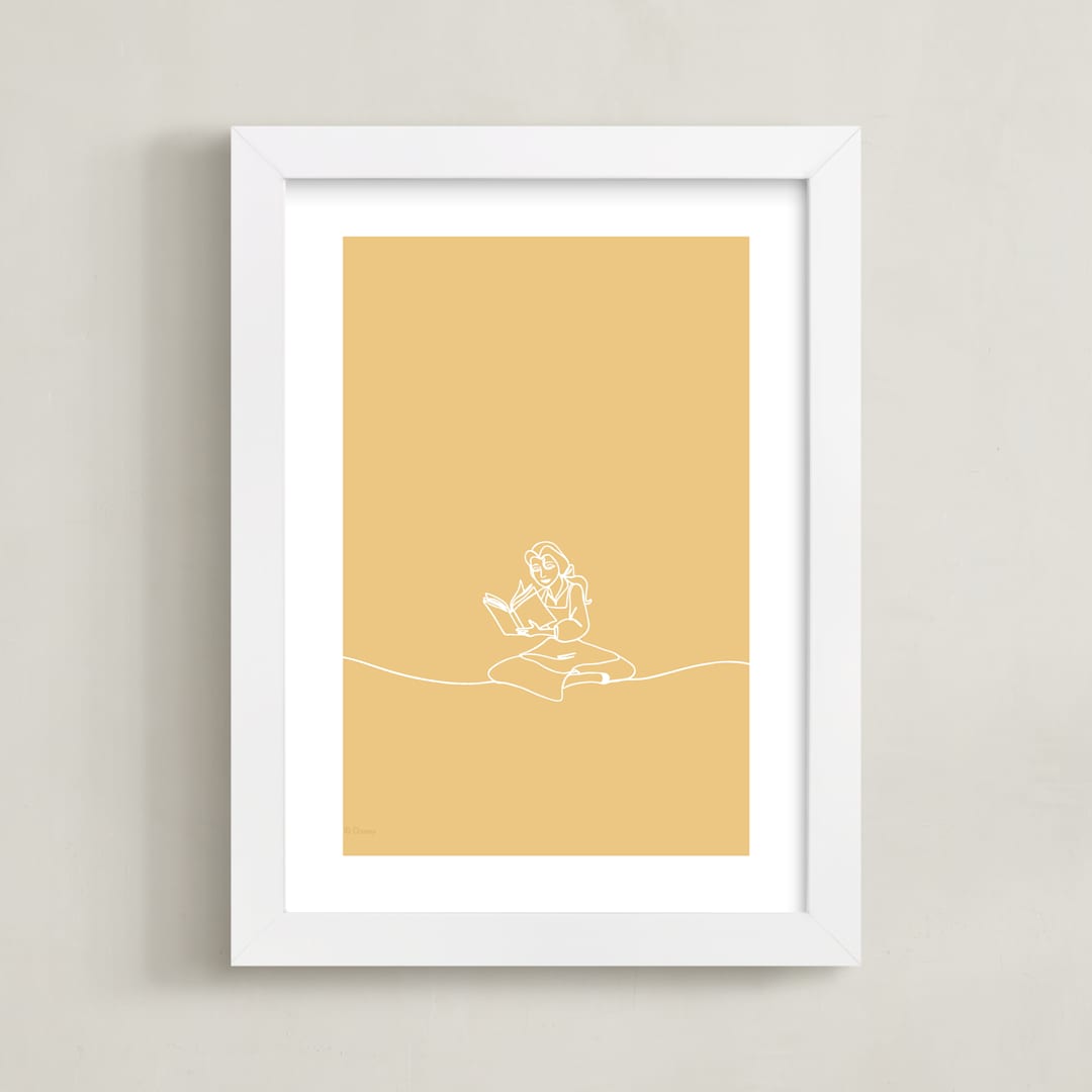 "Lost In A Book From Disney's Beauty and the Beast" - Art Print in Buttermilk by Britt Mills - Framed
