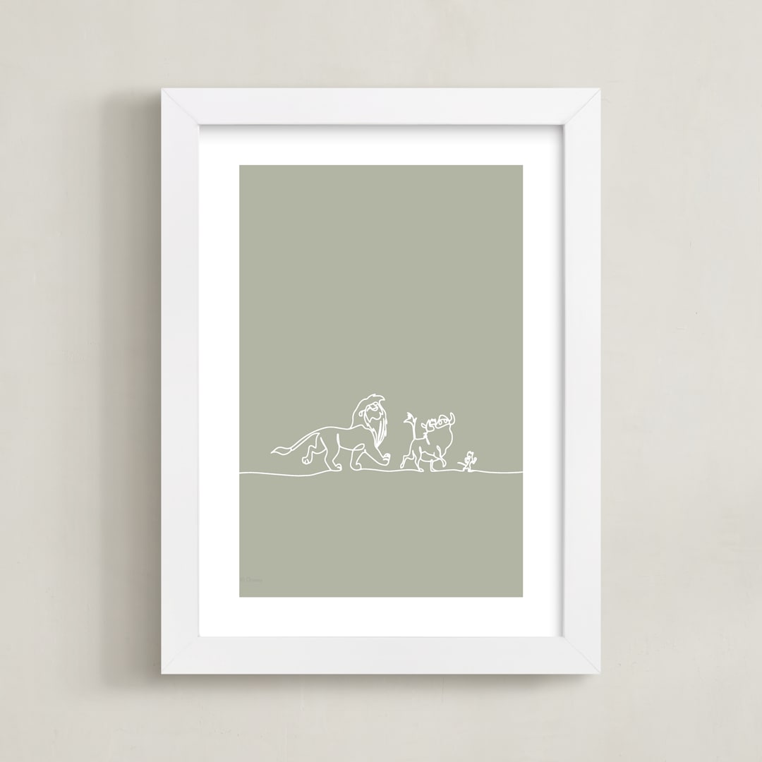 "The Trio from Disney's The Lion King" - Art Print in Sage by Britt Mills - Framed