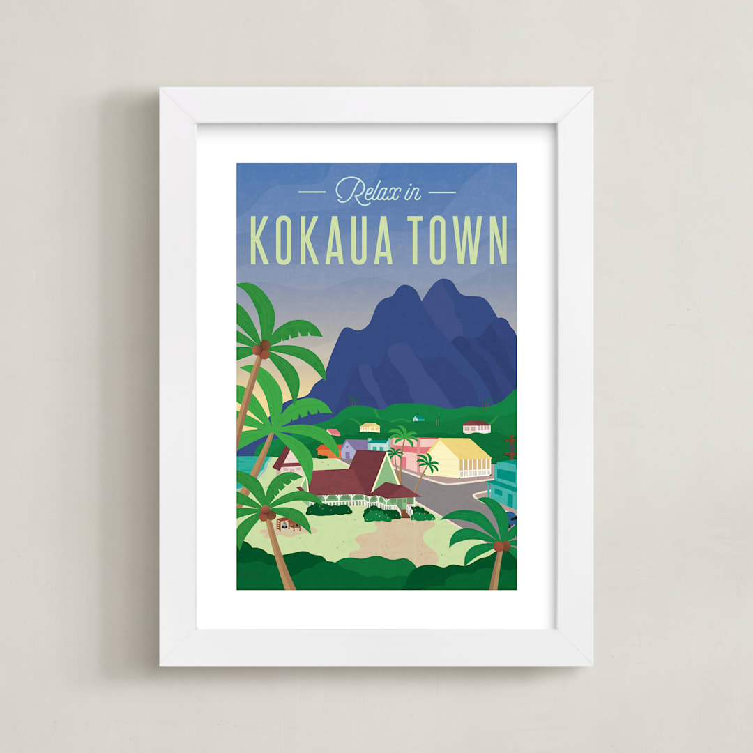 "Relax in Disney's Kokaua Town" - Art Print in Palm by Erica Krystek - Framed