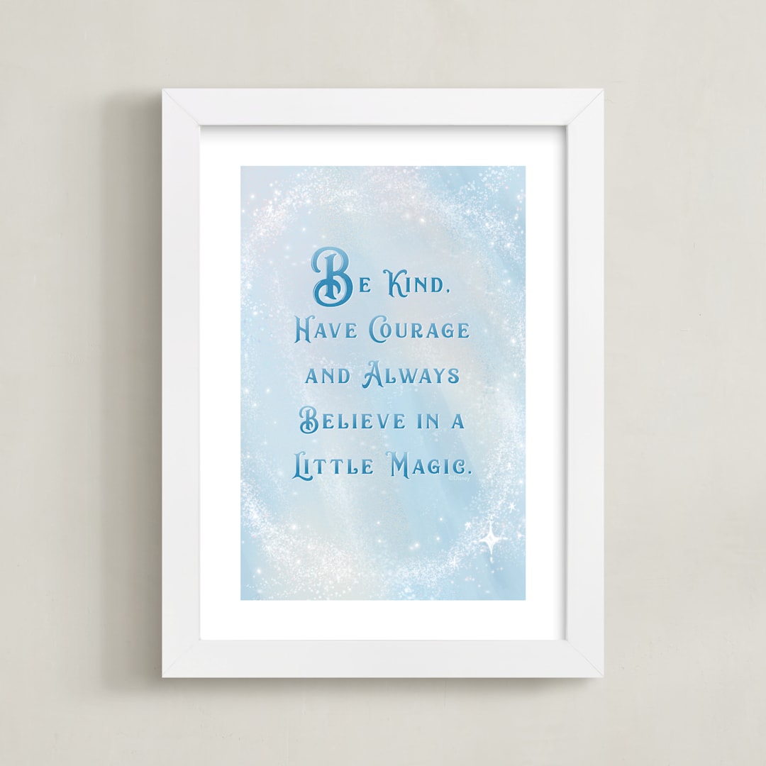 "Disney's Cinderella Magic Quote" - Art Print in Blue by Leah Bisch - Framed