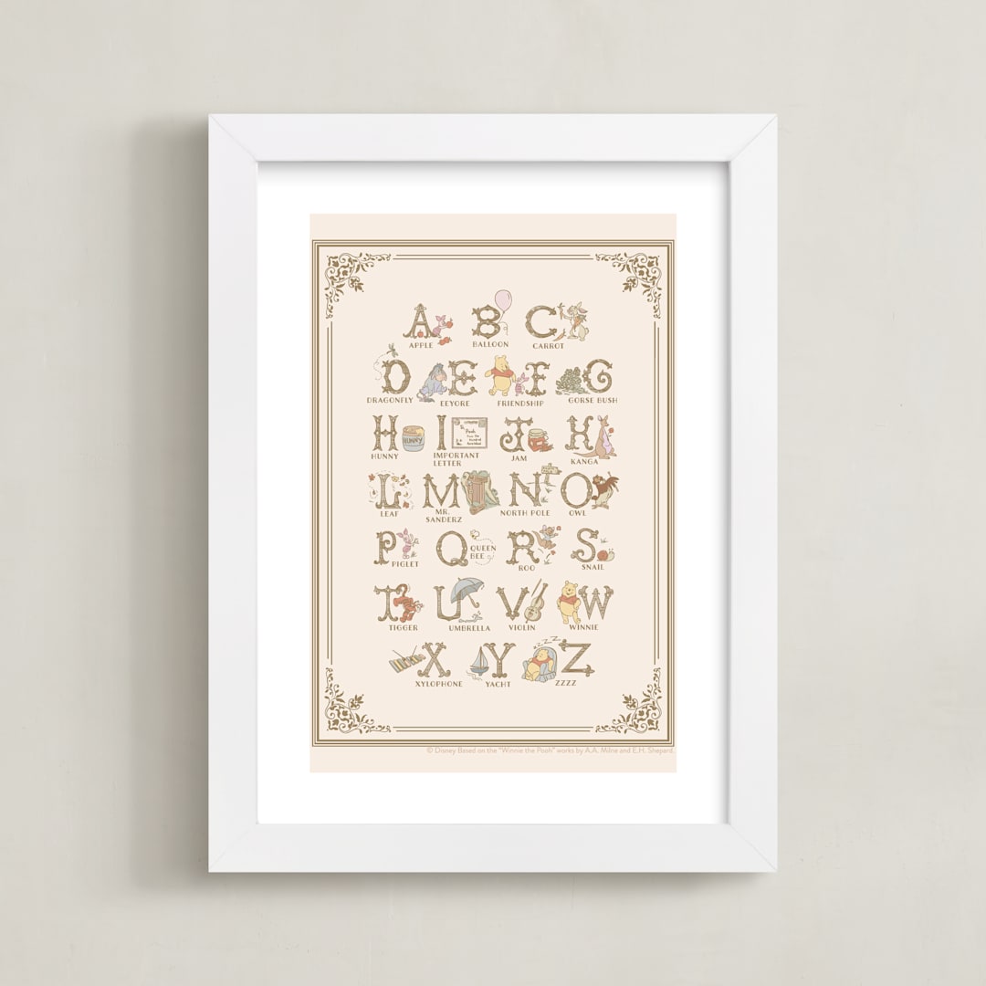 "Disney's Pooh Alphabet" - Art Print in Beige by Teju Reval - Framed