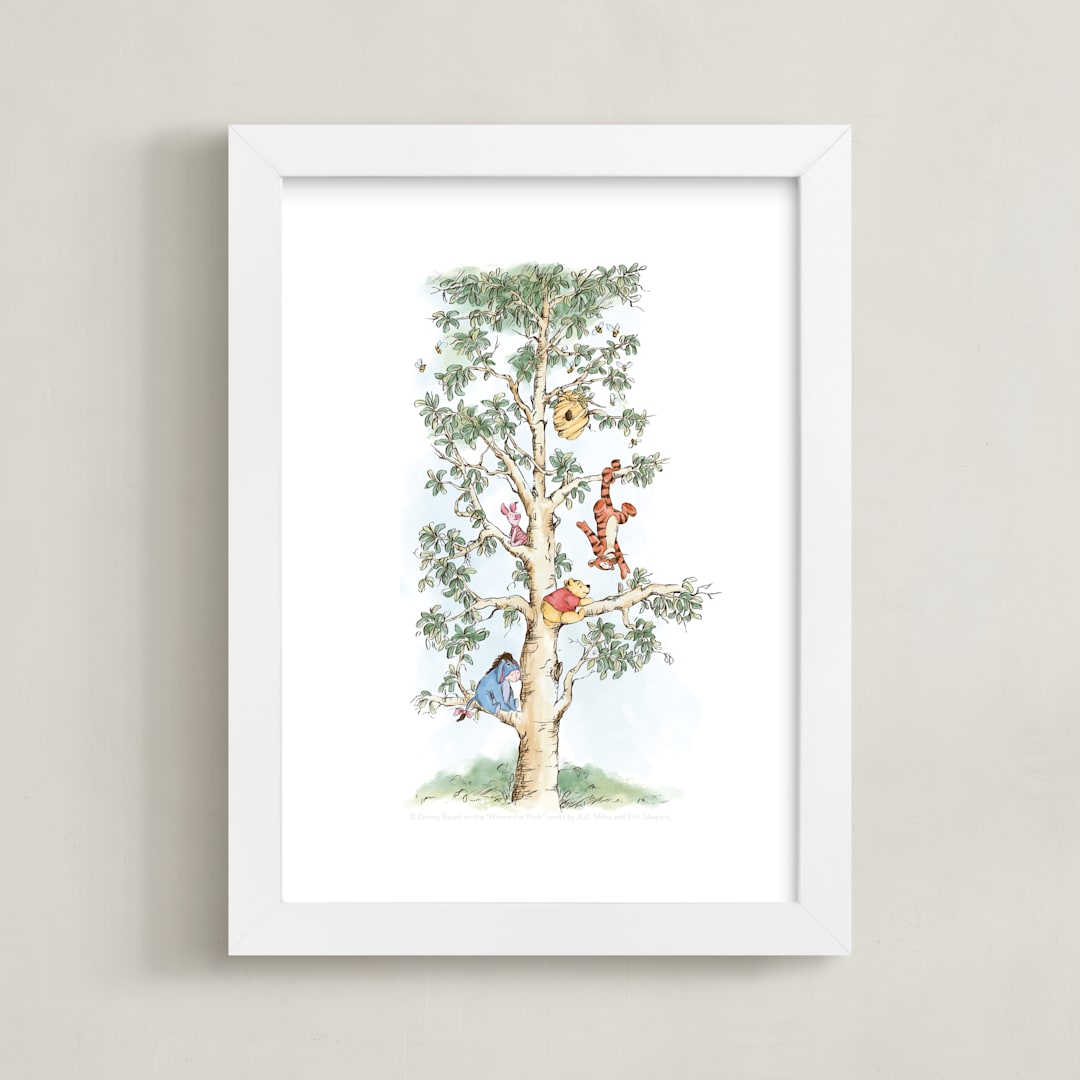 "Disney's Winnie The Pooh Tree" - Art Print in Green by Emma Adams - Framed