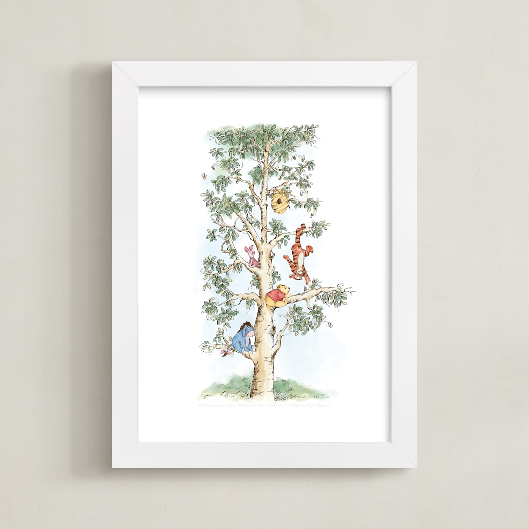"Disney's Winnie The Pooh Tree" - Art Print in Green by Emma Adams - Framed