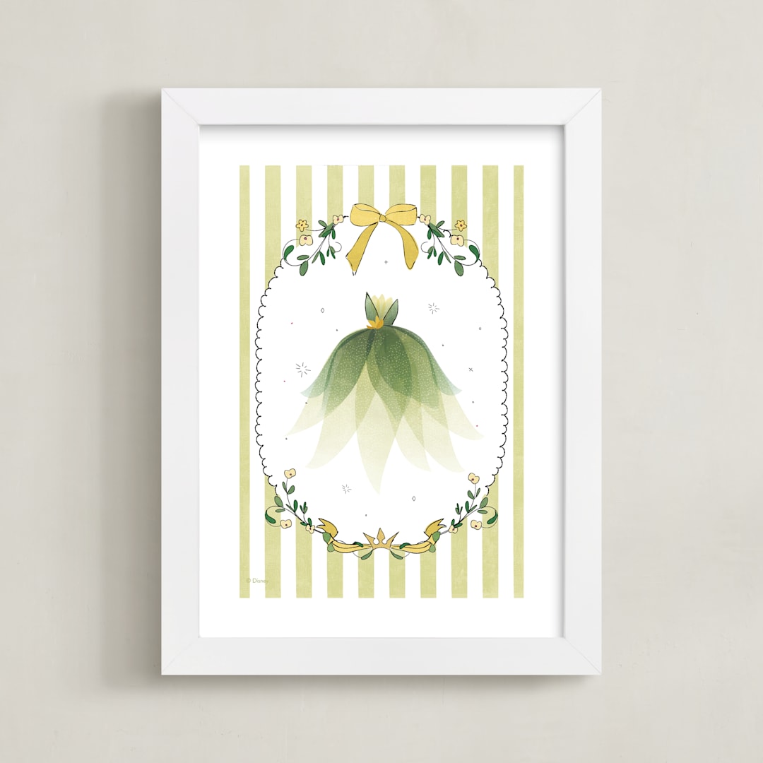 "Disney Princess Tiana Dress-Up" - Art Print in Green by Kamala Nahas - Framed