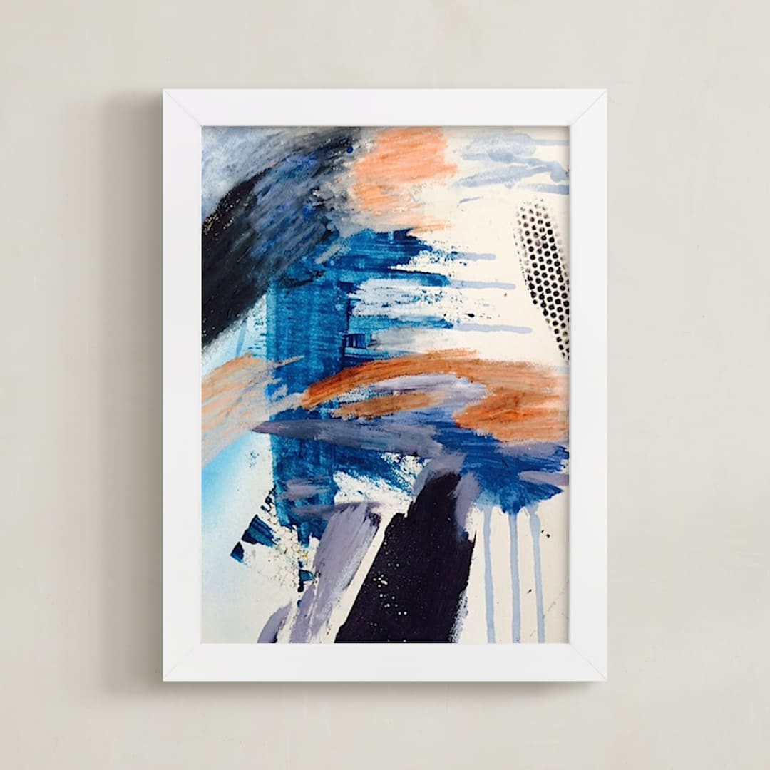 "not again" - Art Print in blues by Lauren Packard - Framed