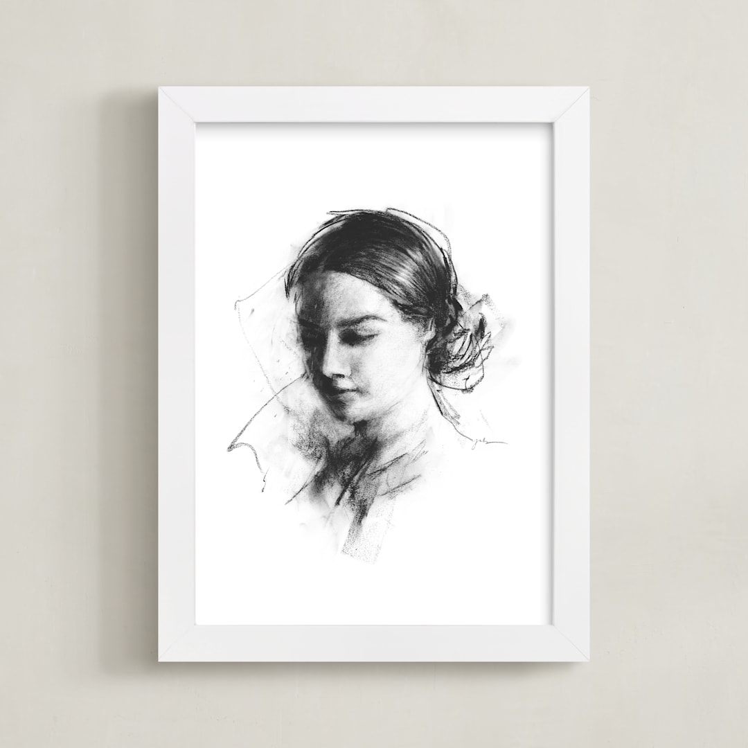 "Rebecca" - Art Print in Black & White by Jess Blazejewski - Framed