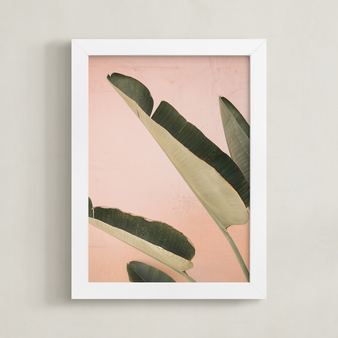 "Pink Banana Leaves" - Art Print in Salmon Pink by ARIANE MOSHAYEDI - Framed