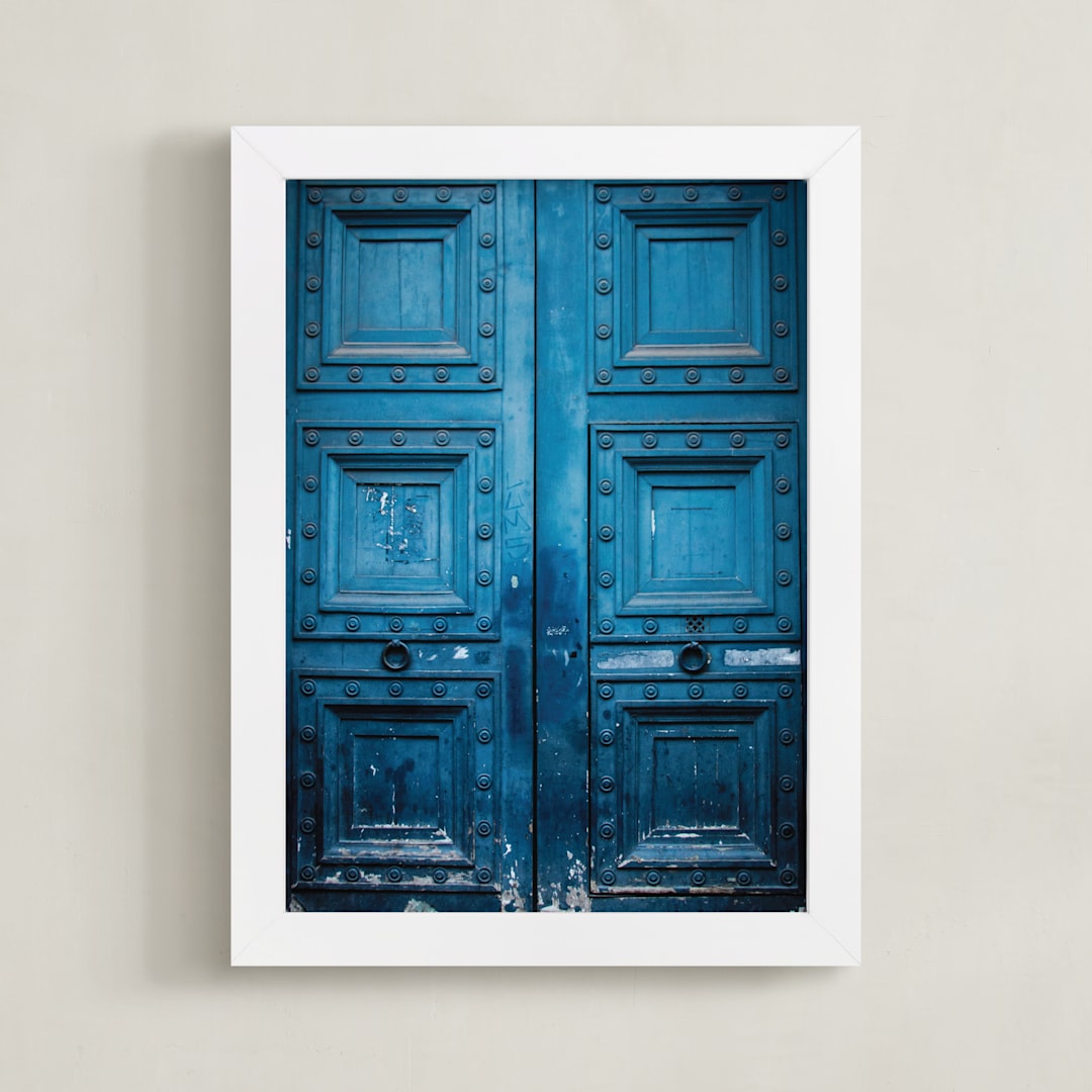 "Behind Door Number 1" - Art Print in Ocean Blue by 1885 Atelier - Framed