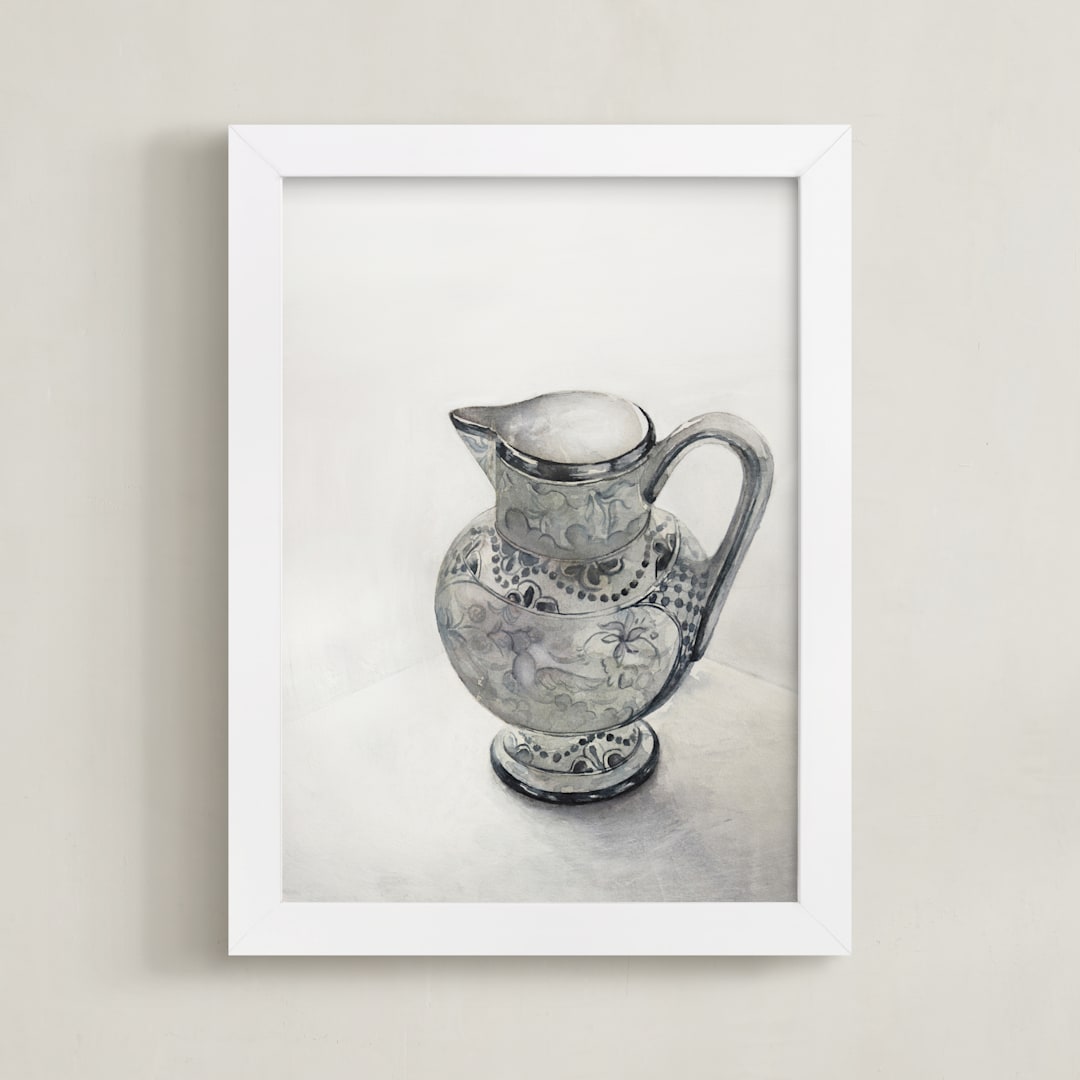 "Blue Pitcher" - Art Print in Nantucket Blue by Karen Kaul - Framed