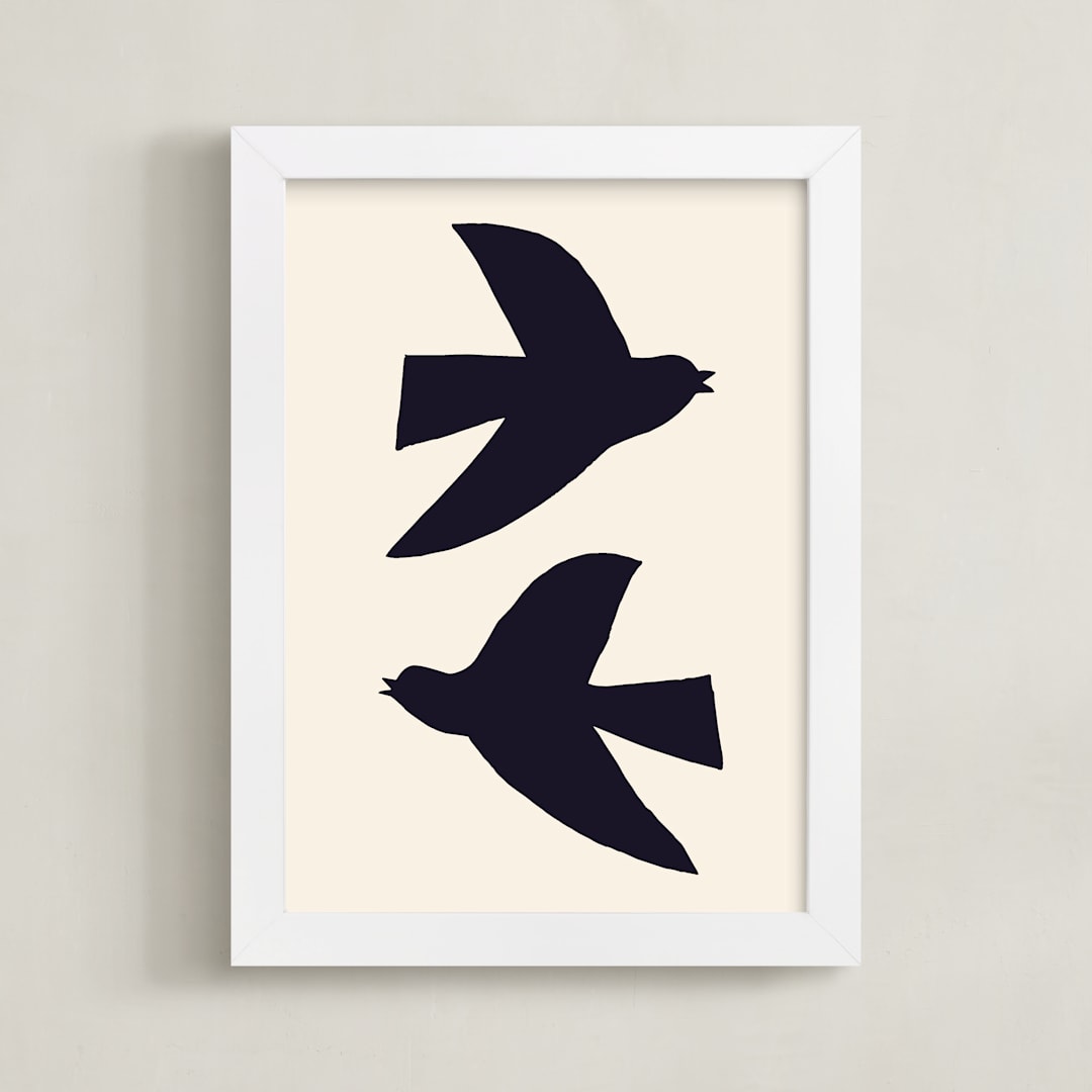 "Birds" - Art Print in Navy by Alexandra Dzh - Framed