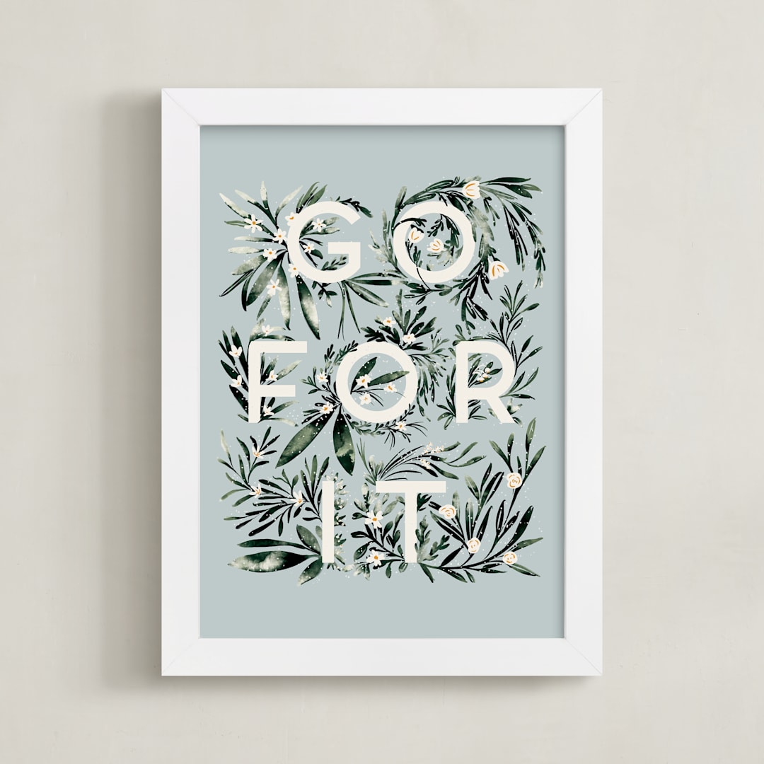 "Go For It" - Art Print in Sky Blue by Gwen Bedat - Framed