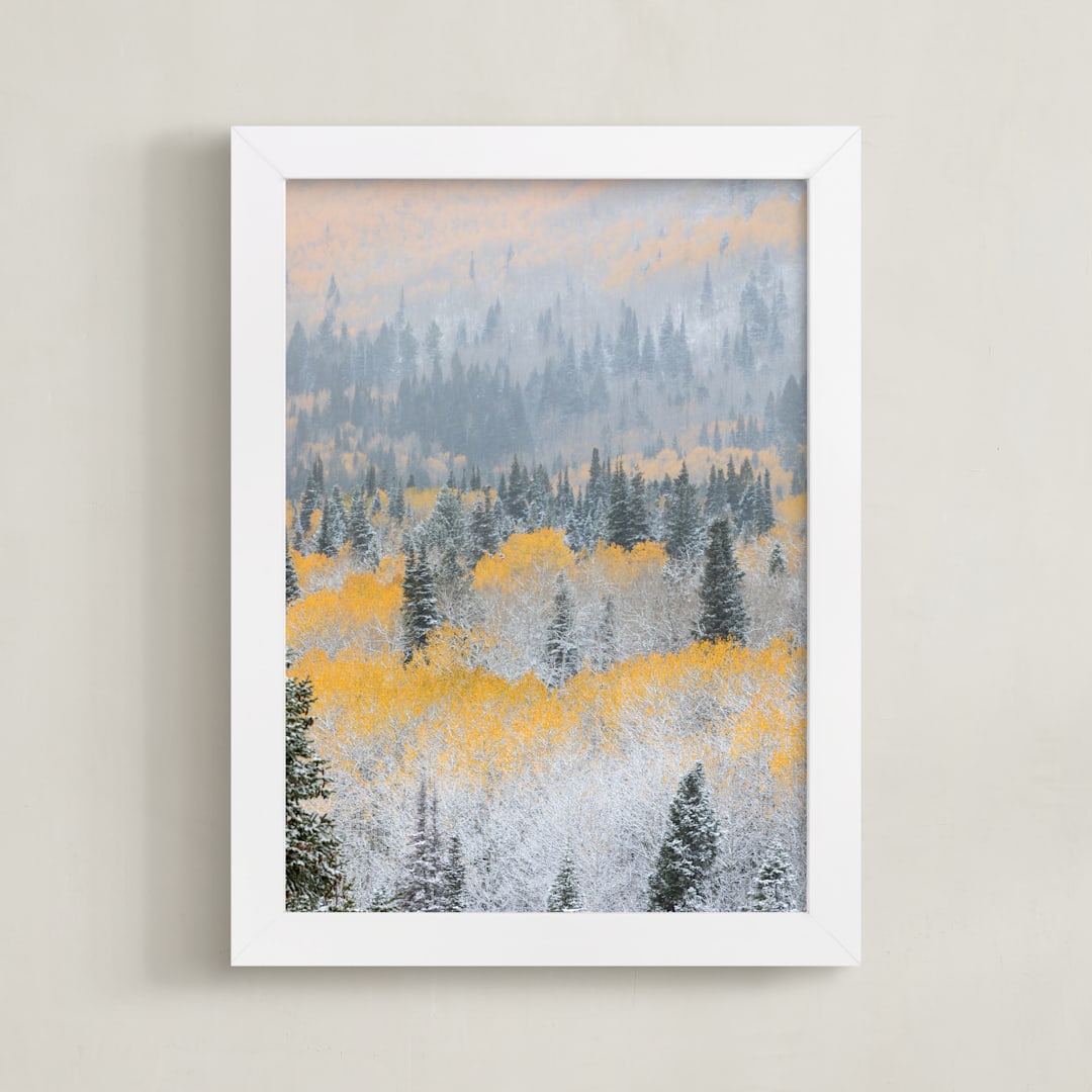 "Autumn Snowfall" - Art Print in Mustard by Eric Clegg - Framed