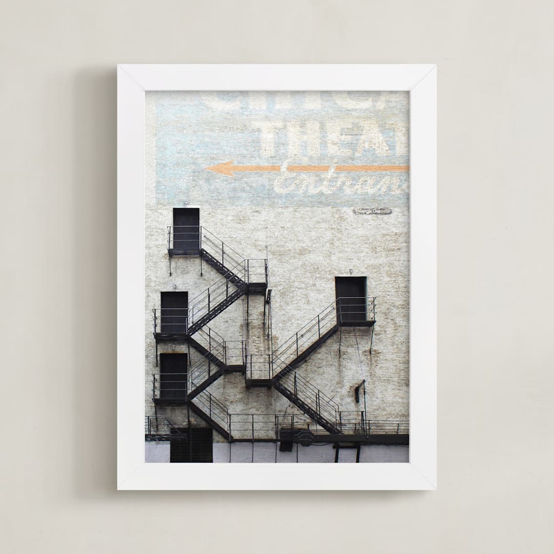 "Stage Door" - Art Print in Soft Blue by Baumbirdy - Framed