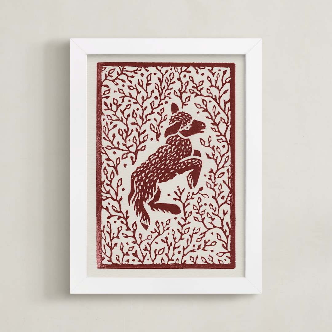 "Lamb Linocut" - Art Print in Rust by Ash Weaver - Framed