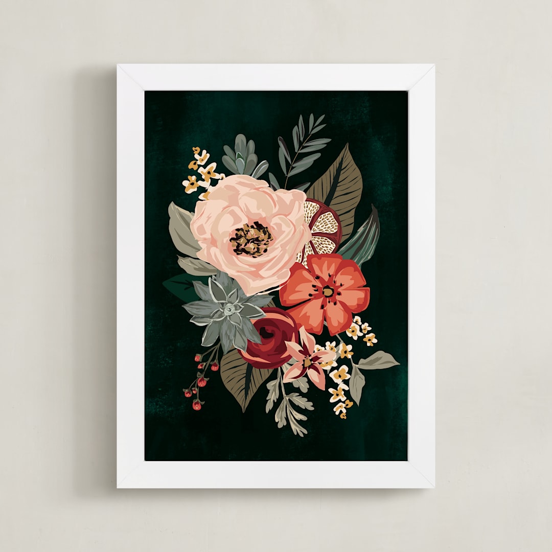 "Mixed Botanicals II" - Art Print in Green by Susan Moyal - Framed