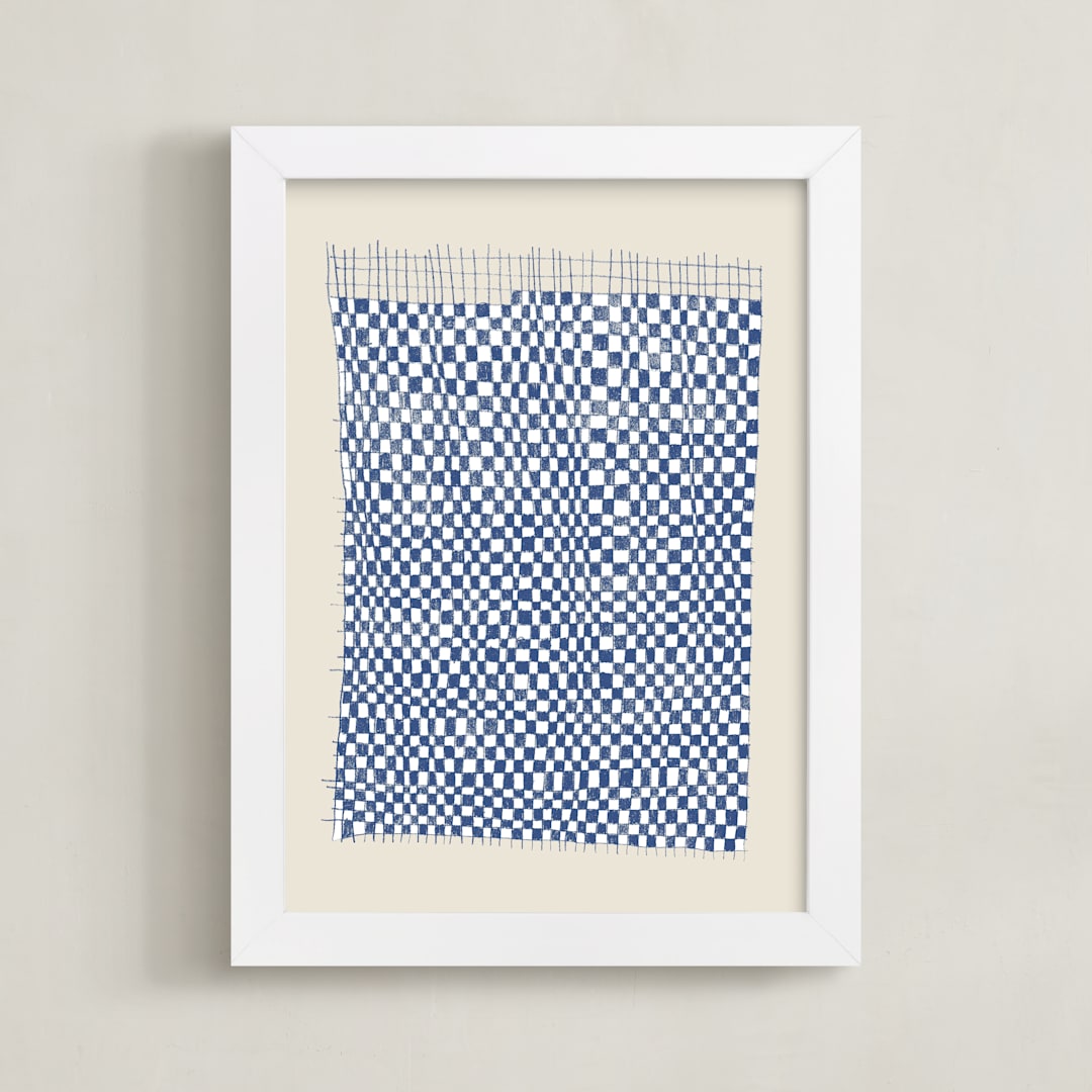 "Checkerboard Weaving" - Art Print in Midnight Blue by Jayne Alfieri - Framed
