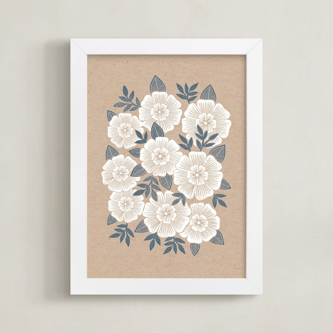 "Kraft Florals" - Art Print in Kraft by Katharine Watson - Framed