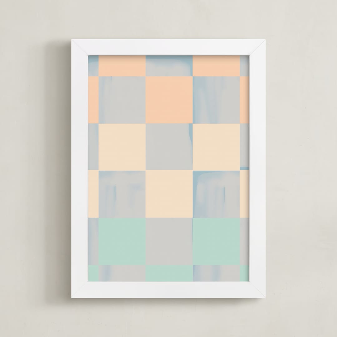 "delicate wash check" - Art Print in Peach by Baumbirdy - Framed