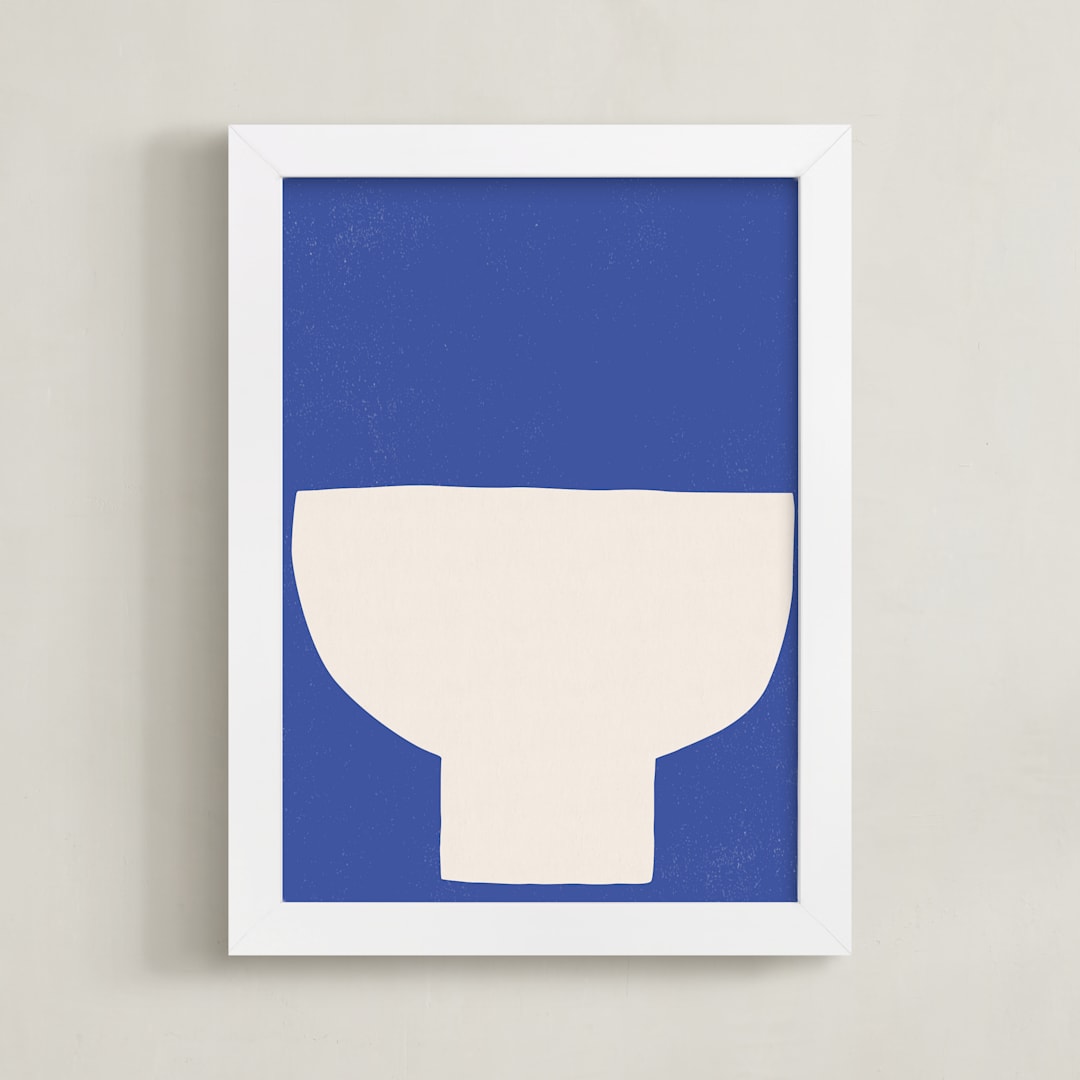 "Ceramic Bowl Still Life" - Art Print in Bold Blue by Roseanne Kenny - Framed
