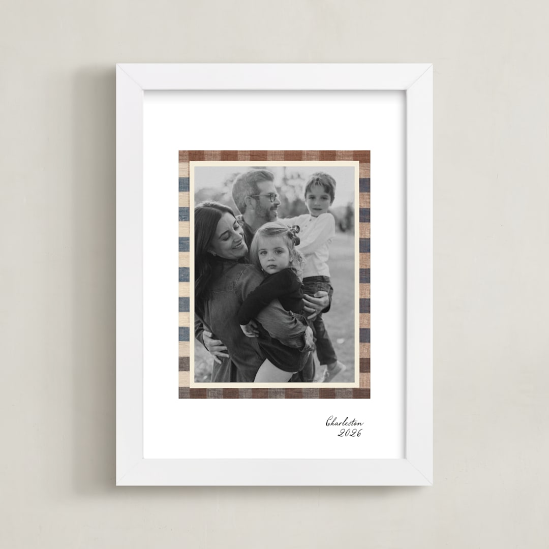 "Textile Checks Frame: Portrait" - Framed Photo in Sand by Creo Study - Framed