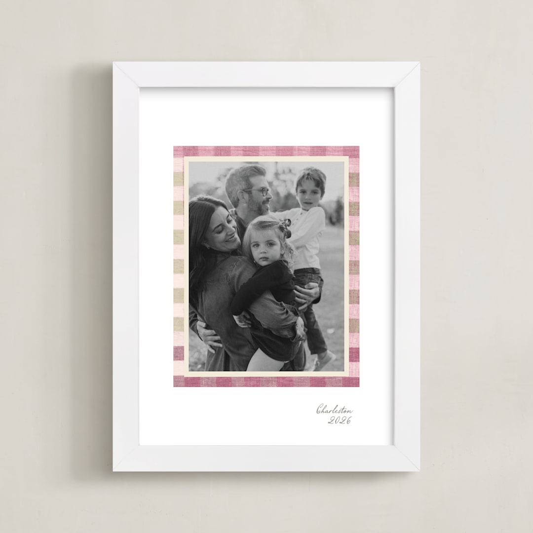 "Textile Checks Frame: Portrait" - Framed Photo in Bubblegum by Creo Study - Framed