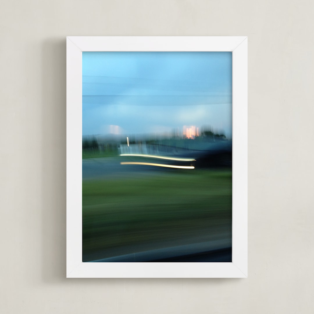 "Sunset Headlights" - Art Print in Sky Blue by cassie adams - Framed