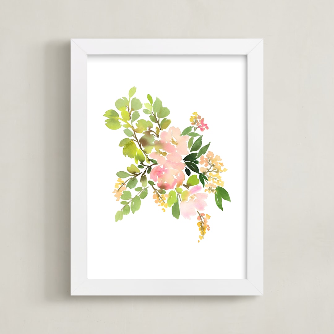 "Flora in Peach II" - Art Print in Peach by Yao Cheng Design - Framed