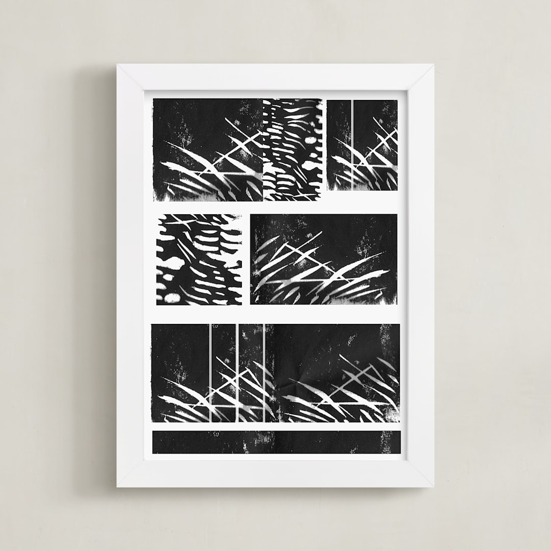 "Bamboo Grass" - Art Print in Midnight Black by AlisonJerry - Framed