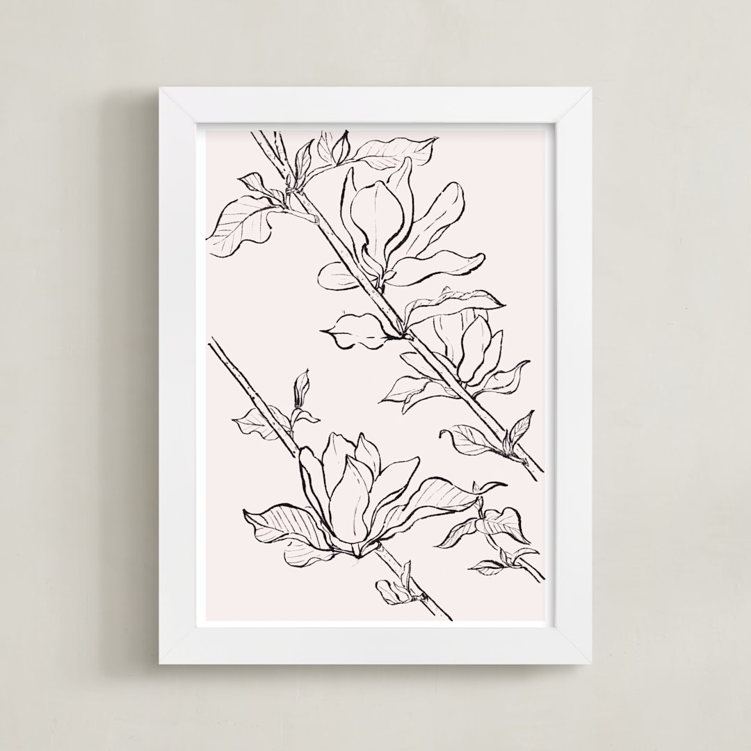 "magnolia study" - Art Print in peach by Qing Ji - Framed