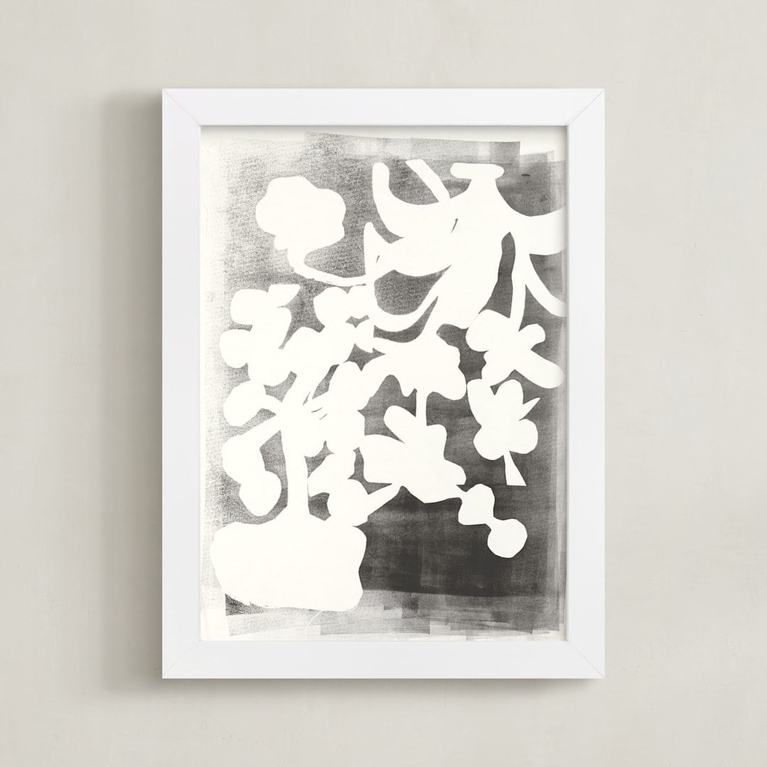 "Modern Floral Series 1" - Art Print in Black and White by Angela Simeone - Framed