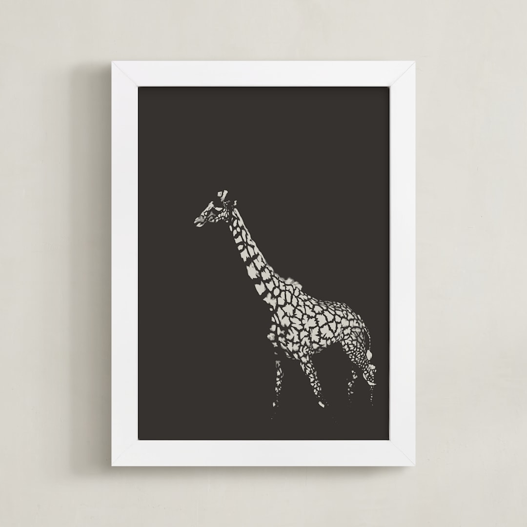 "fading giraffe" - Art Print in Charcoal by Erin Niehenke - Framed