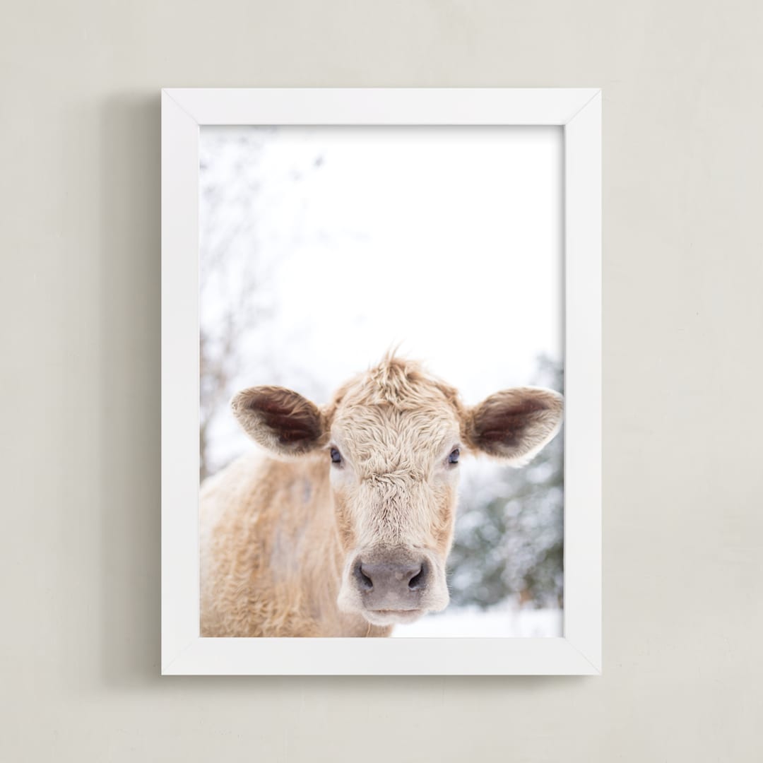 "moo cow" - Art Print in Burlap by Emily Gilbert - Framed