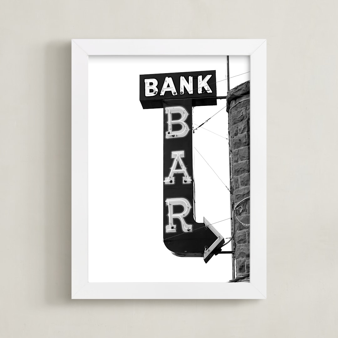 "Bank Bar" - Art Print in Shades of Grey by Calais A Le Coq - Framed