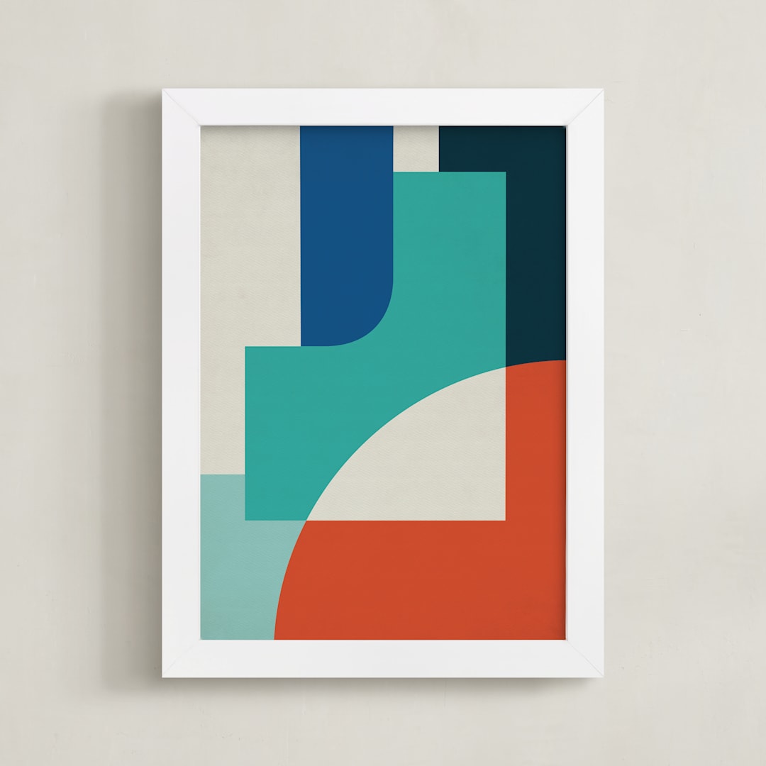"Red Sun" - Art Print in Turquoise by Jennifer Morehead - Framed