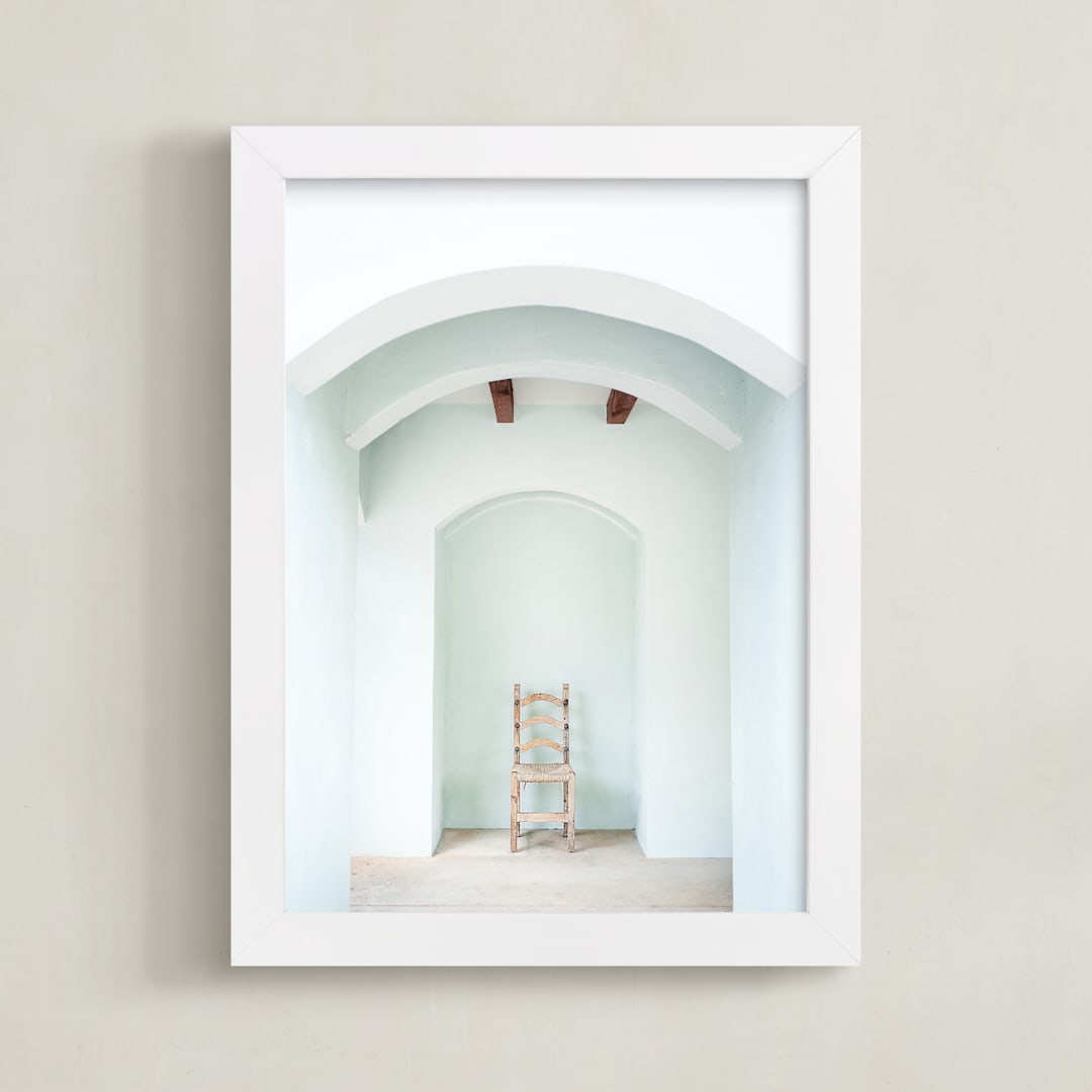 "Seated in Greece" - Art Print in Hint of Blue by Kaitie Bryant - Framed