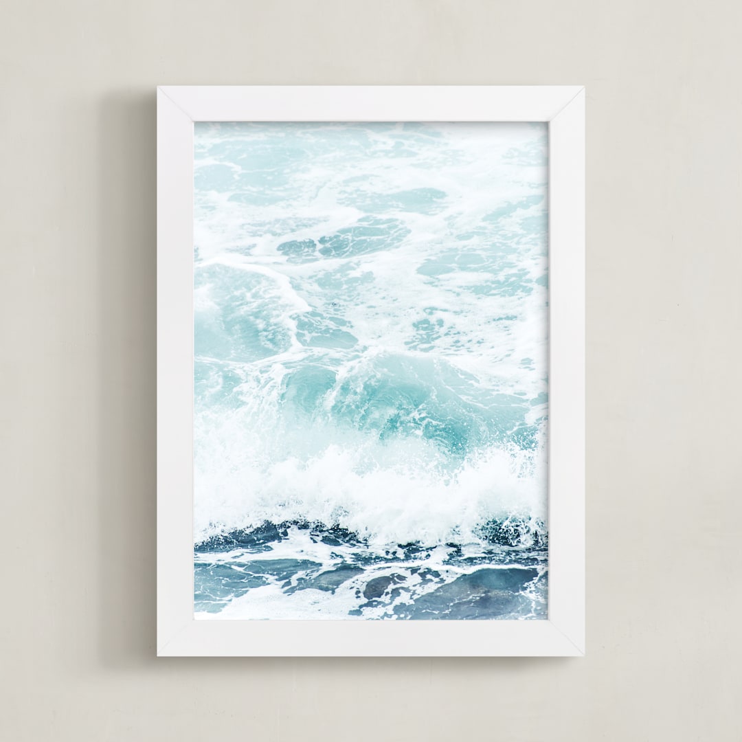 "Storm Swell" - Art Print in stormy turquoise by Kamala Nahas - Framed