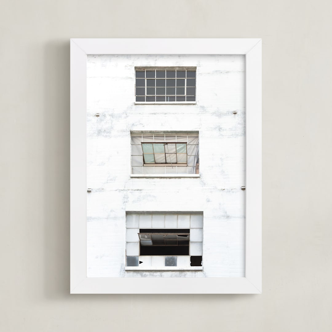 "Three Windows" - Art Print in distressed white by Kamala Nahas - Framed