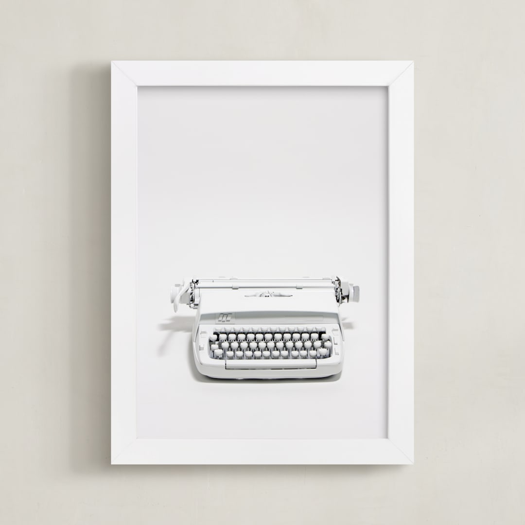 "The Typewriter" - Art Print in White on white by Cristiane - Framed