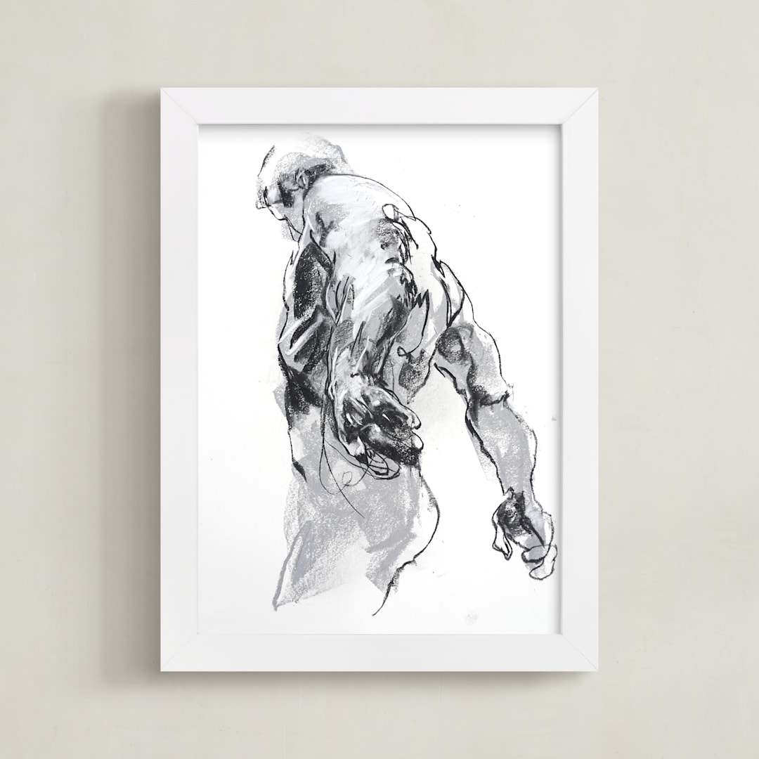 "Drawing 369 - Standing Man" - Art Print in Deep Charcoal by Derek overfield - Framed