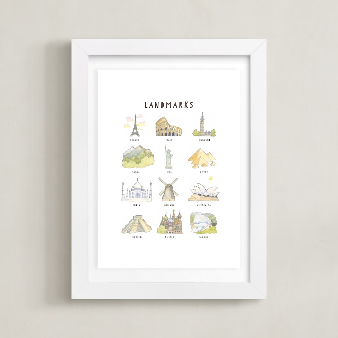 "Landmarks" - Art Print in Sap Green by Natalie Groves - Framed