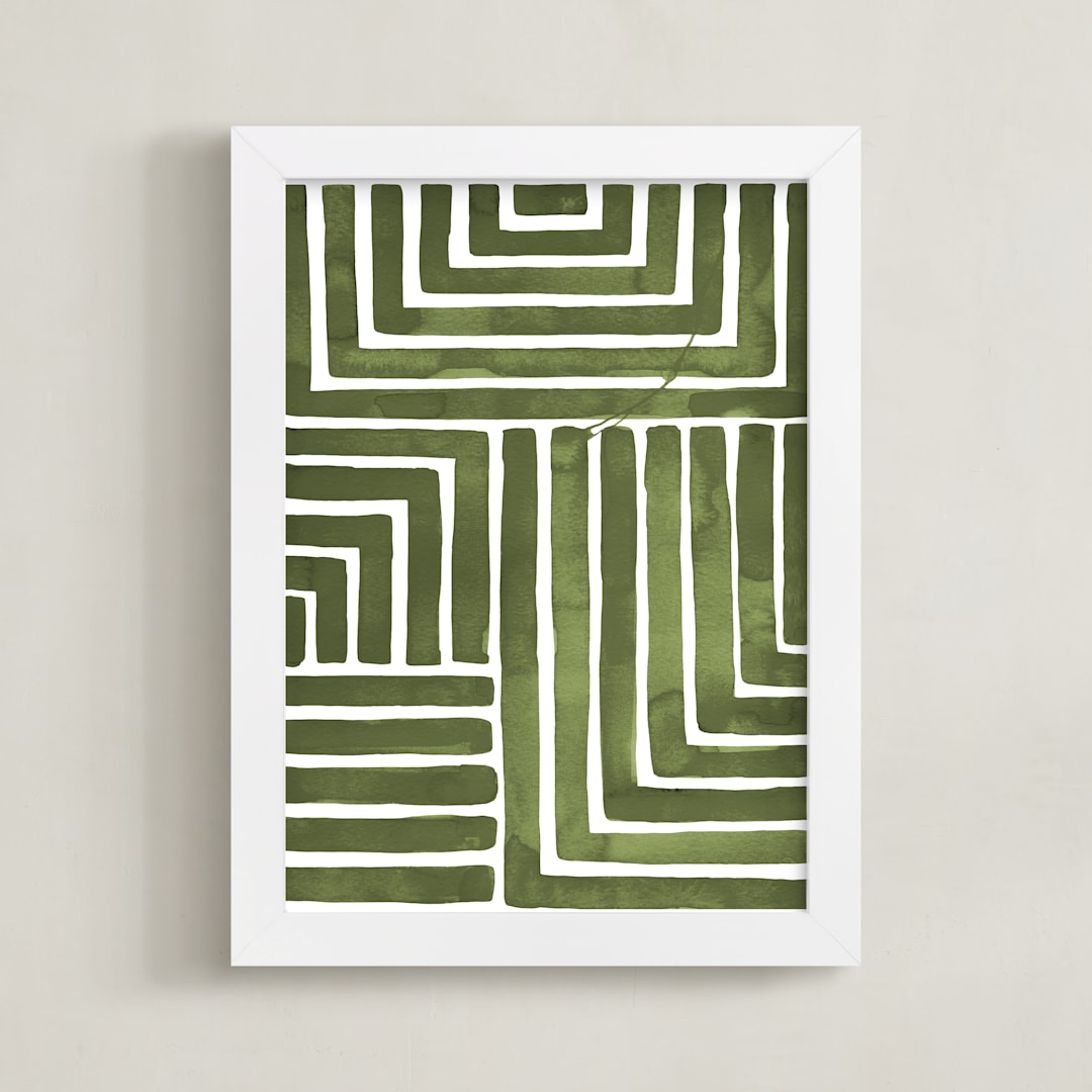 "Hard & Soft" - Art Print in Moss by Kristine Sarley - Framed