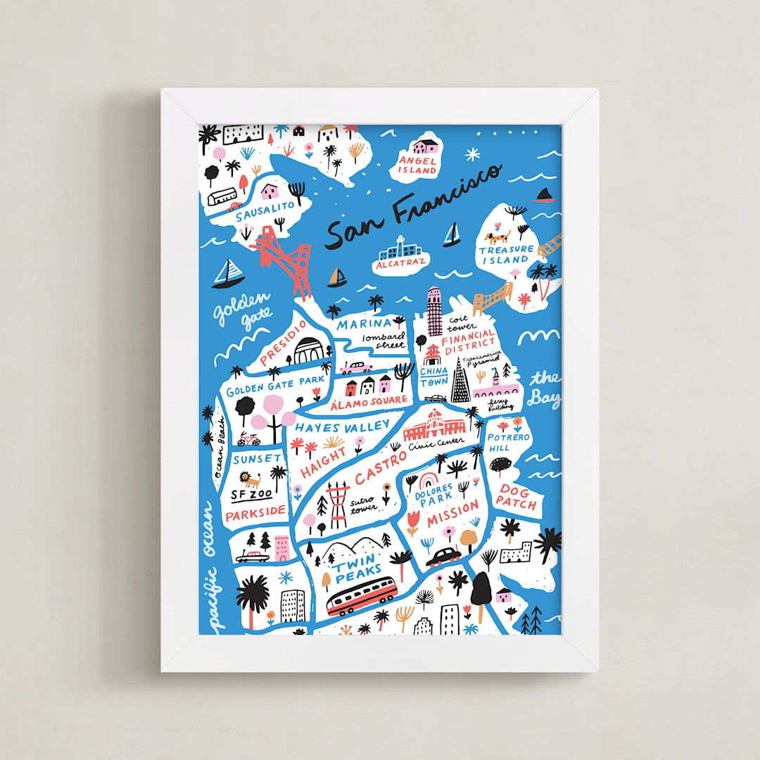 "I Love San Francisco" - Art Print in Sea Blue by Jordan Sondler - Framed