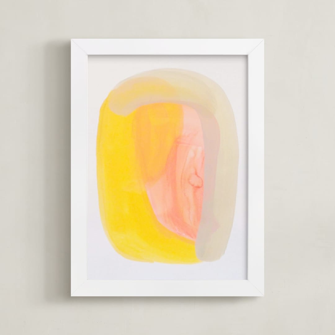 "Golden Now" - Art Print in yellow melon peach by Nell Waters Bernegger - Framed