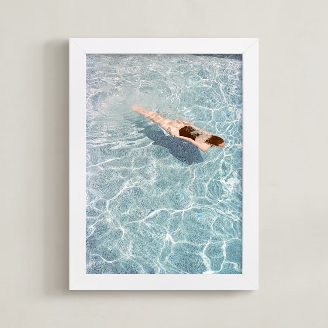 "Going for a Swim" - Art Print in Pool Blue by Whitney Deal - Framed